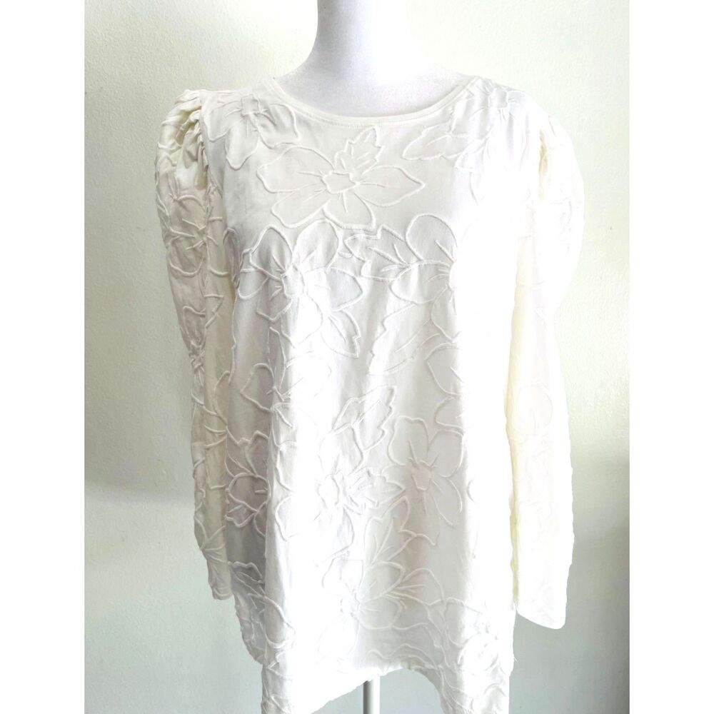 Chico's top embroidered romantic t shirt cottage puff sleeves cottage women XL